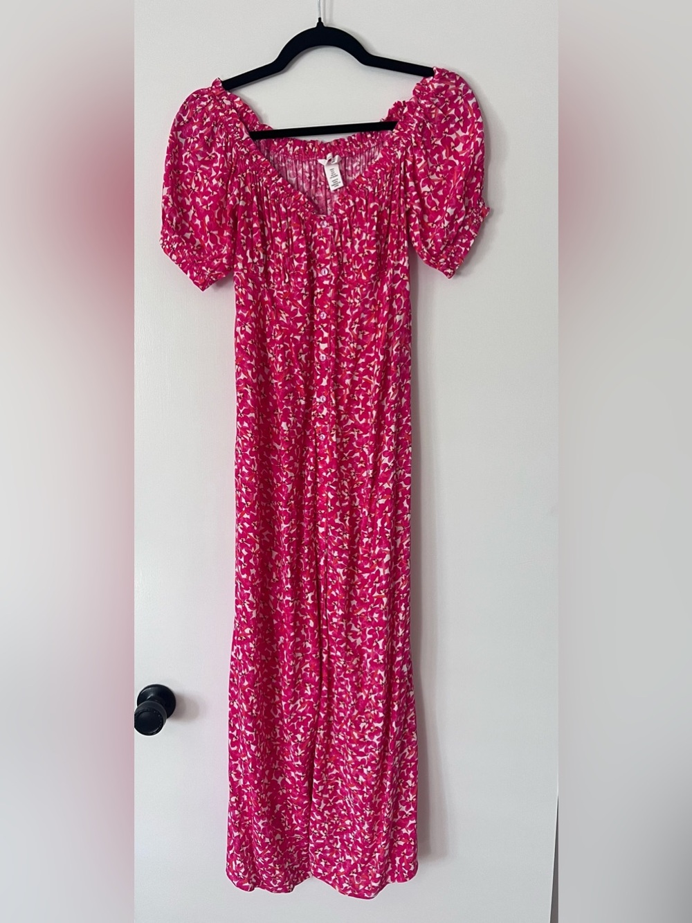 Maternity Bright Pink Floral Button-Front Maxi Dress